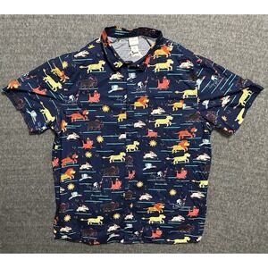 Disney Lion King Pride Lands Art Woven Shirt Mens XL Blue Timon Pumba Simba AOP